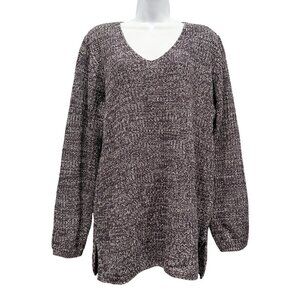 Hastings & Smith Marled Knit Tunic Sweater V-Neck Slouchy Purple Womens XL NEW